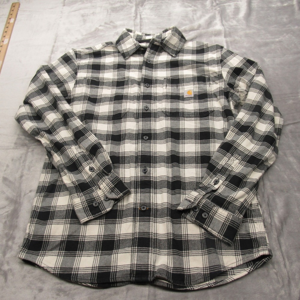 Carhartt Flannel Men Small Black White Plaid Relaxed Midweight Dual Pockets Work